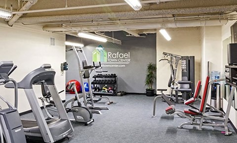 Apartments In San Rafael, CA, With In-Unit Washer And Dryer - Rafael Town Center - 24-Hour Fitness Center With Cardio Equipment, Strength Training Machines, And Dumbells.
