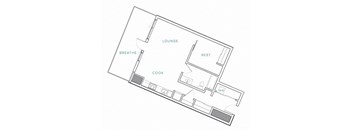 a floor plan of a house with a kitchen and a living room