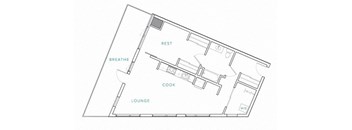 a floor plan of a house with a kitchen and a living room
