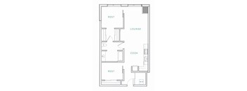 a floor plan of a small apartment with a kitchen and a living room