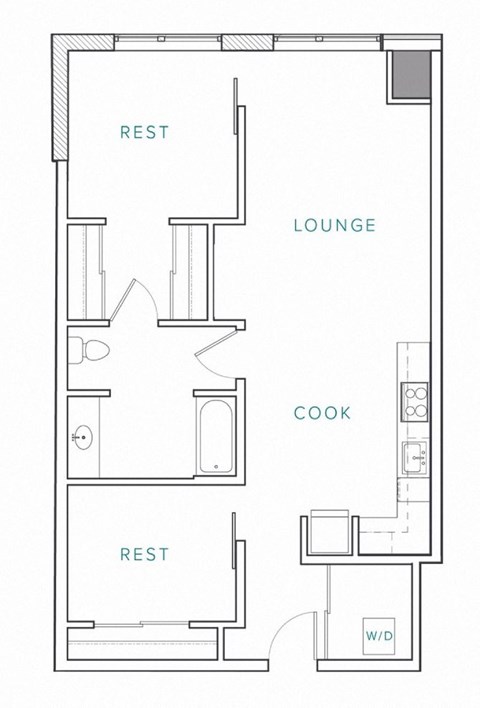 a floor plan of a small apartment with a kitchen and a living room