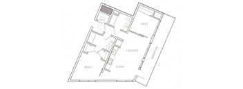 a floor plan of a house with a kitchen and a living room