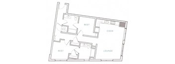 a floor plan of a house with a kitchen and a living room