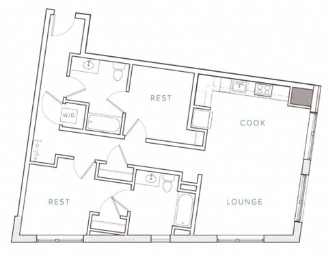 a floor plan of a house with a kitchen and a living room
