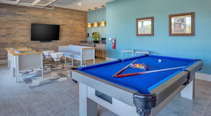 Apartments for Rent in Georgetown - Williamson at the Overlook Apartments - sitting area with tvs and pool table