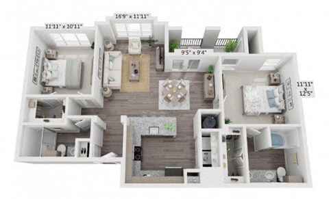a 3d drawing of a house with a wooden floor