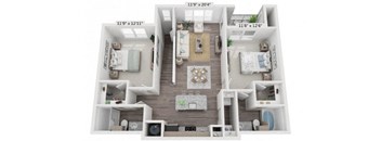 a 3d drawing of a house with a bedroom and a living room