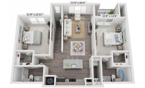 a 3d drawing of a house with a bedroom and a living room