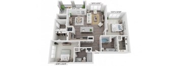 a two bedroom apartment with two bathrooms and a balcony