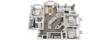 a furnished bedroom with a balcony and a living room