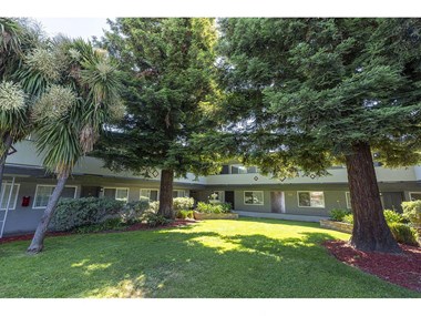 One-Bedroom Apartments in Hayward, CA - Paseo Garden - Exterior View of Apartment Building Surrounding a Lush Courtyard