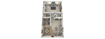 Ashley 1 bedroom 1 bathroom apartment floor plan at The Jaunt Apartments in Charleston SC, offering a spacious open living area in a pet friendly apartment community for rent