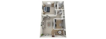 Cooper 1 bedroom 1 bathroom apartment floor plan at The Jaunt Apartments in Charleston South Carolina, featuring an open layout with modern finishes in a pet friendly apartment community