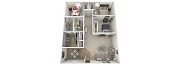 Folly 3 bedroom 2 bathroom apartment floor plan at The Jaunt Apartments in Charleston South Carolina, offering a spacious design with modern features in a pet friendly apartment community for rent
