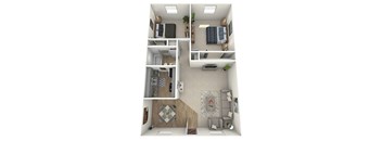 Kiawah 2 bedroom 1 bathroom apartment floor plan at The Jaunt Apartments in Charleston South Carolina, featuring a pet friendly community