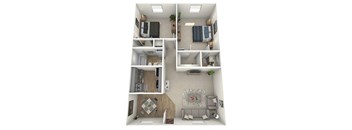 Seabrook 2 bedroom 1.5 bathroom apartment floor plan at The Jaunt Apartments in Charleston SC, showcasing a comfortable layout in a pet friendly apartment community