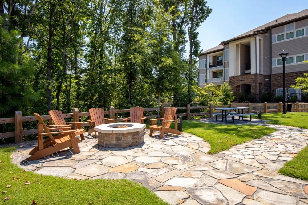 Outdoor seating area next to fire pit