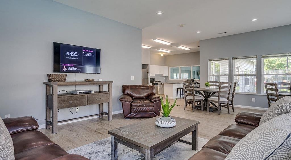 clubhouse tv room and lounge seating