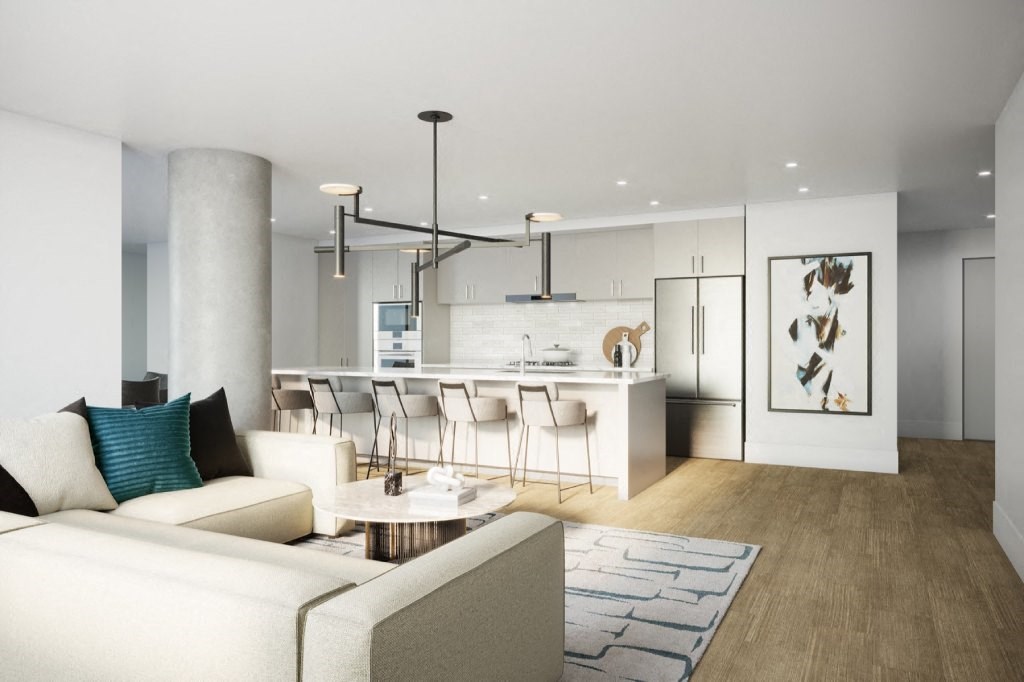 a living room and kitchen in a house