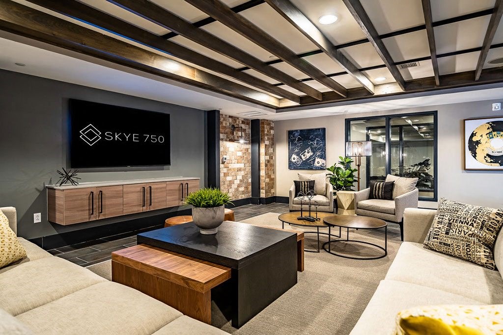 a living room with a couch and a television