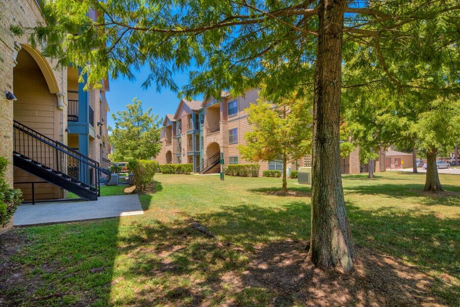 Outside view of Lake forest surrounded by nature and trees and grass