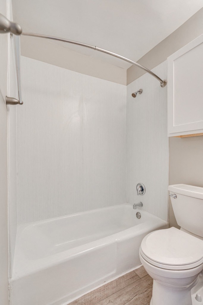 a bathroom with a toilet and a bath tub