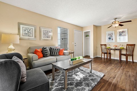 a living room with a couch and a table