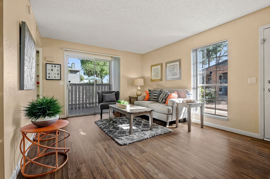 a living room with a couch and a table