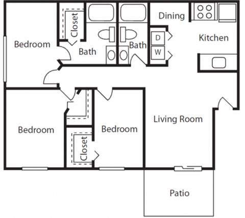 The Pearl at Highland Village Apartments in Jackson Mississippi photo of The Hampton Floorplan
