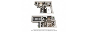 a floor plan with two bedrooms and two bathrooms