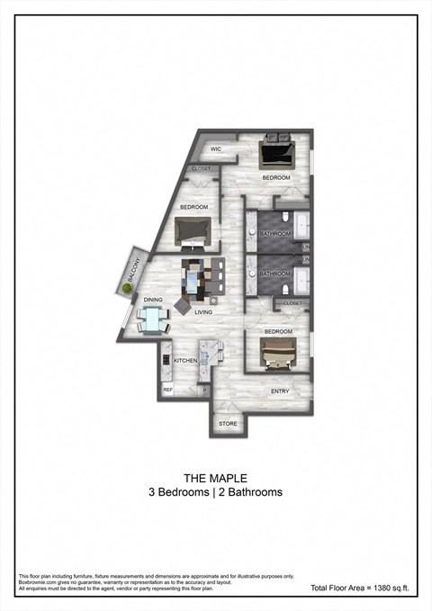 the maple floor plan 3 bedroom 1 bathroom