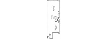 A floor plan of a house with a kitchen, bathroom, and bedroom.