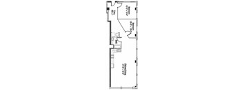 A floor plan of a house with two bathrooms, two bedrooms, and a kitchen.