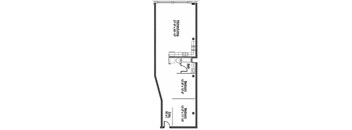 A floor plan of a house with two bedrooms and a kitchen.