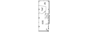 A floor plan of a house with two bedrooms, a kitchen, and an entryway.