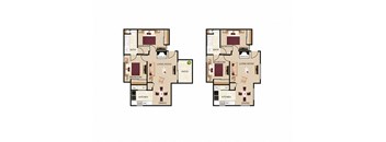 a floor plan of a house with two bedrooms and two bathrooms