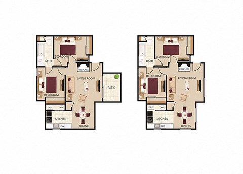 a floor plan of a house with two bedrooms and two bathrooms