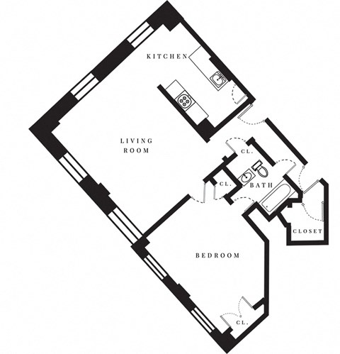 a floor plan of a building shaped like a rhombus