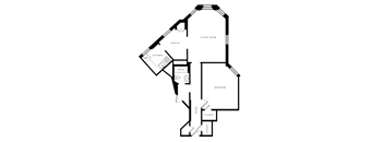 a floor plan of a staggered bungalow with a bedroom and a living room