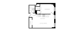 a floor plan of a house with a bedroom and a living room
