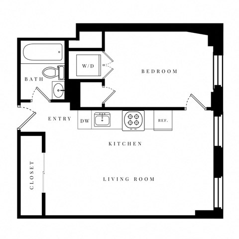 a floor plan of a house with a bedroom and a living room