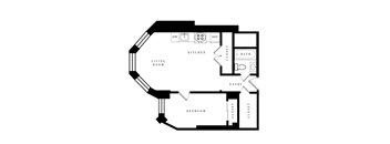 a floor plan of a unit with a bedroom and living room