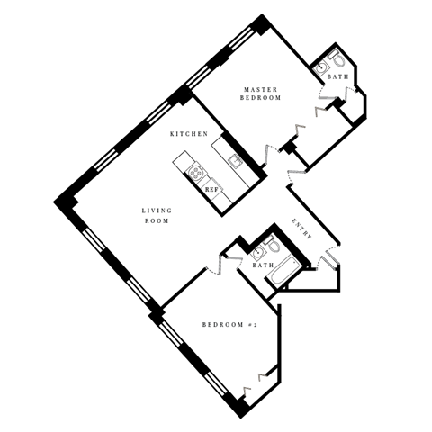 a floor plan of a house showing the bedrooms and the living room