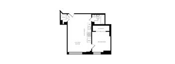a floor plan of a house with a bedroom and a living room