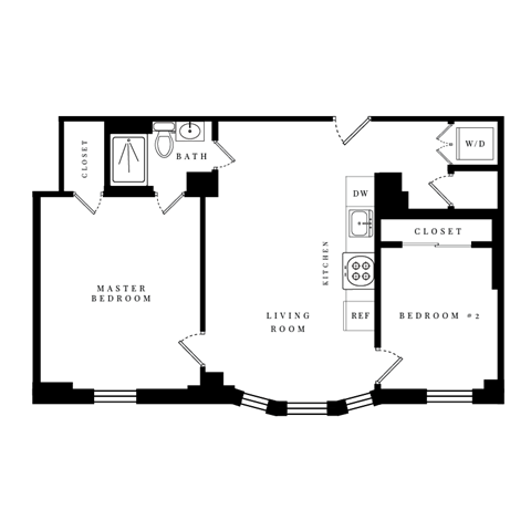 a floor plan of a house with an open floor plan with bedrooms and a living