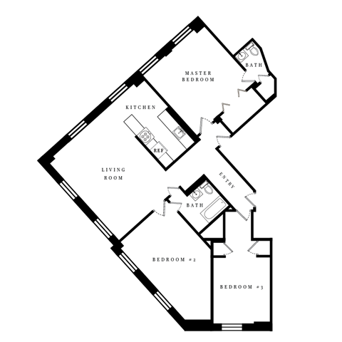 a floor plan of a house showing the bedrooms and the living room