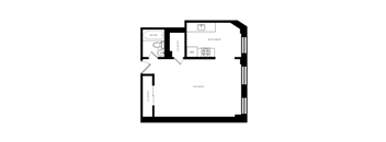 a floor plan of a 1 bedroom floor plan with a loft and a staircase
