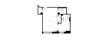 a floor plan of a house with a bedroom and a living room