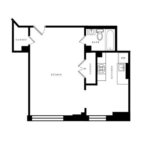 a floor plan of a house with a bedroom and a living room