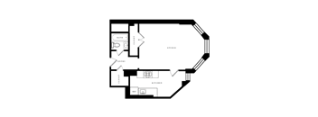a floor plan of a residence with an open floor plan with a circular floor plan